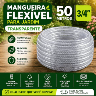 Mangueira 50 metros para Jardim Trançada 1/2 Transparente