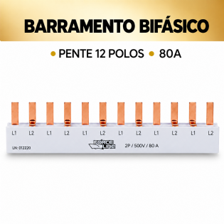 Barramento Pente Bifásico 80A 12 Polos - Force Line