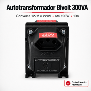 Autotransformador conversor 300Va Bivolt Slim Premium forceline