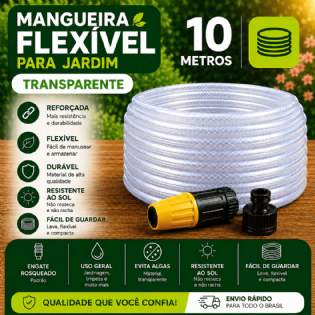 Mangueira Trançada 10M Slim Transparente Com Engate E Esguicho - Force Line