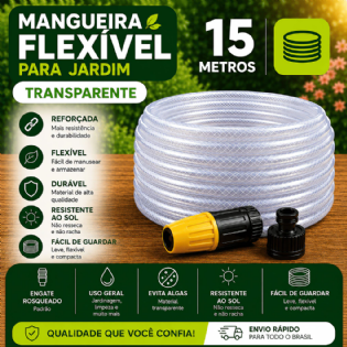 Mangueira Trançada 15M Slim Transparente Com Engate E Esguicho - Force Line