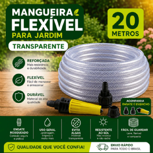 Mangueira Trançada 20M Slim Transparente Com Engate E Esguicho - Force Line