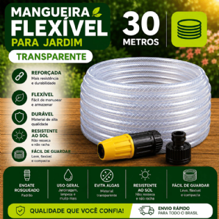 Mangueira Trançada 30M Slim Transparente Com Engate E Esguicho - Force Line