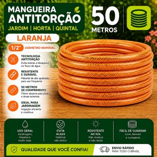 Mangueira 50 Metros Jardim Antitorção 1/2 Laranja