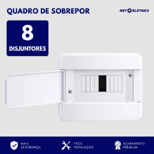 Quadro de distribuição para 8 disjuntores de sobrepor